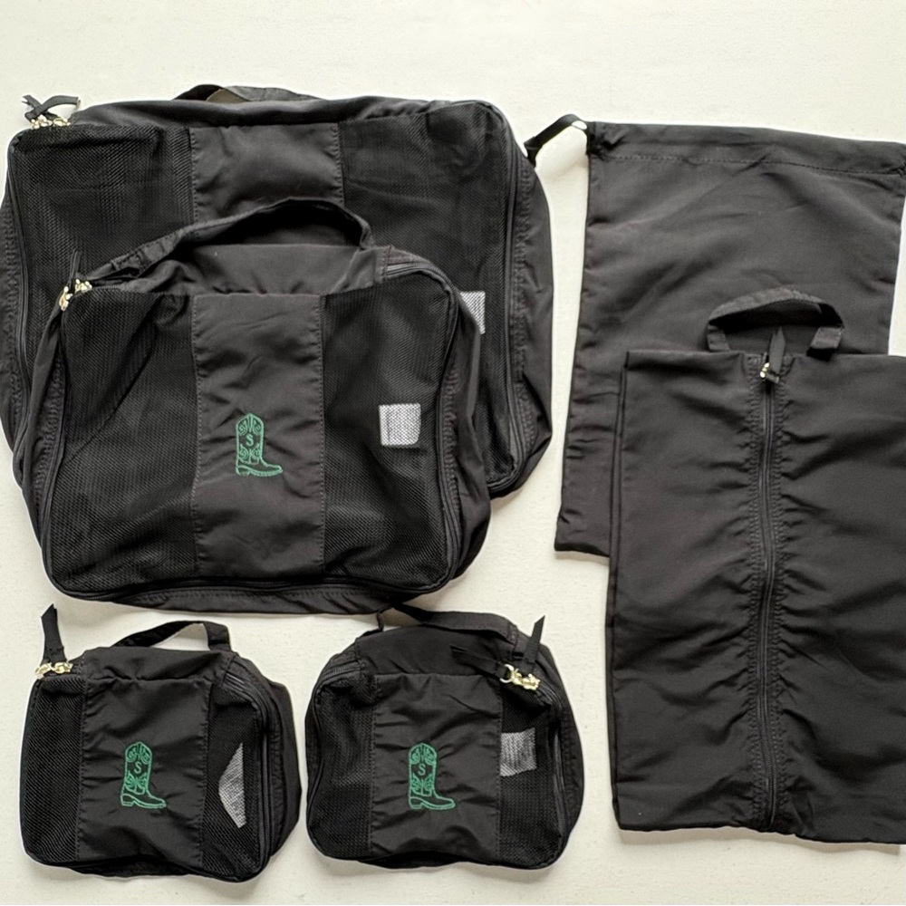 Mark Graham 6 Piece Packing Cube Set Travel Black Monogram Letter S Cowboy Boot
